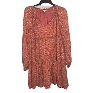 J. Marie Womens Pink Floral Ruffle Tiered Lined Dress Flowy Babydoll Sz L